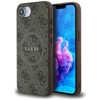 Чехол Guess 4G Ring Classic Logo MagSafe для Apple iPhone 16e, Коричневый