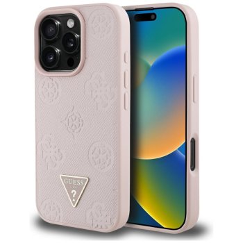 Guess Grained Hot Stamp Peony Triangle Logo MagSafe iPhone 16 Pro Max vāciņš - rozā | Case Pink