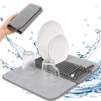 Foldable Dish Drying Mat with Rack Grey 57x40cm