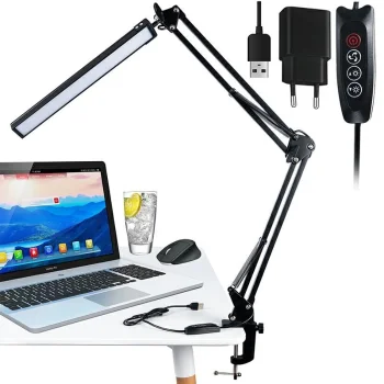 Adjustable LED Desk Lamp with Clamp and Swing Arm