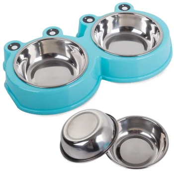 Double Pet Bowl for Dogs and Cats 2 x 0.3L, Blue