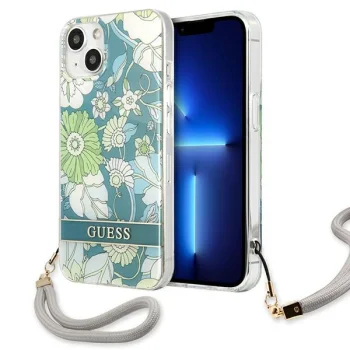 Guess iPhone 13 vāciņš Flower Strap Zaļš