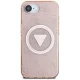 Guess IML Metal Glitter 4G Circle Triangle MagSafe vāciņš iPhone 16e, rozā