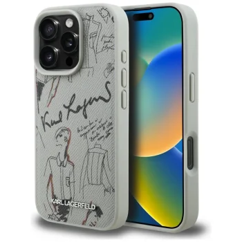 Чехол Karl Lagerfeld Grained Pattern & Logo MagSafe для iPhone 16 Pro Max - Серый
