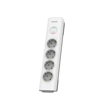 Pārsprieguma aizsargs Philips ar 4 Schuko ligzdām, 2m vads, 16A, balts
