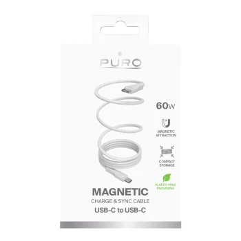 Puro Magnētiskais USB-C uz USB-C 60W Kabelis, 1m, Balts