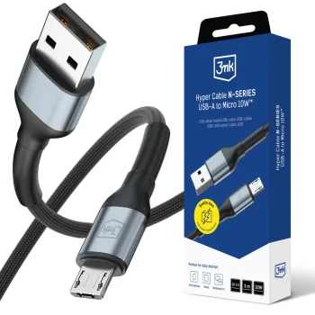 3mk Hyper Cable N-SERIES USB-A uz Micro-USB kabelis 3m 10W QC 3.0, melns