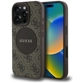 Guess для iPhone 16 Pro Max чехол 4G Circle Classic Logo MagSafe, коричневый