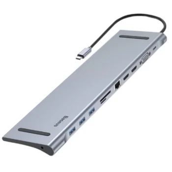 Aдаптер Baseus Usb-C Б 2X Hdmi, Vga, Lan, 3X Usb-A, Sd, Tf, Usb-C Pd100W, Aux