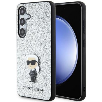 Samsung Galaxy S24+ Plus (SM-S926) Karl Lagerfeld Fixed Glitter Ikonik Logo Metal Pin Case Cover, Silver