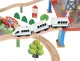 Bērnu Spēļu Rotaļu Koka Dzelzceļš Vilciena Sliežu Trase ar Vilcieniem, 88 elementi | Kid\'s Wooden Railway Train...