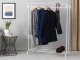 Metal Standing Clothes Rack with Shoe Shelf, White