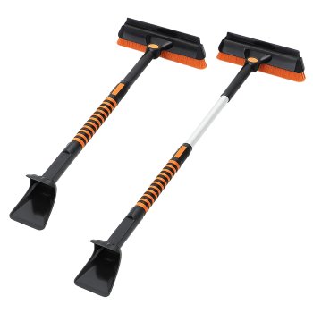 Teleskopiska sniega birste ar ledus skrāpi automašīnai, oranža