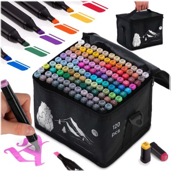 Nukido Dual Tip Alcohol Markers 120-Piece Set with Case NK-913