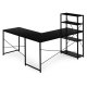 ModernHome L-Shaped Corner Desk with 4 Shelves for Home Office, Black
