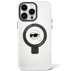 Karl Lagerfeld iPhone 15 Pro vāciņš Ring Stand Karl Head MagSafe, balts