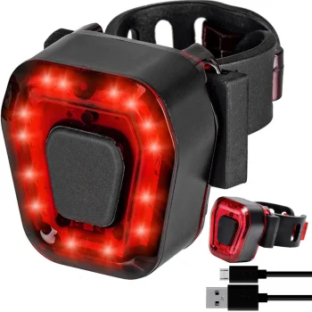 Задний велосипедный фонарь 14 LED, USB, красный свет, черный