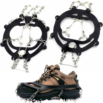 Ice Cleats for Shoes, 8-Spike Anti-Slip Grippers for Hiking, 36-40, Black