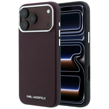 Чехол Karl Lagerfeld Grained Elongated Logo MagSafe для iPhone 17/18 Pro Max, бордовый
