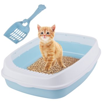 Soldna open cat litter box with frame and large scoop, blue