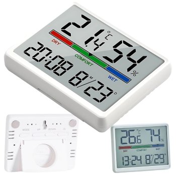 Electronic weather station with thermometer, hygrometer, LCD display, white