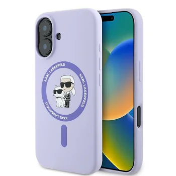 Чехол Karl Lagerfeld Silicone Karl&Choupette MagSafe для iPhone 16, фиолетовый