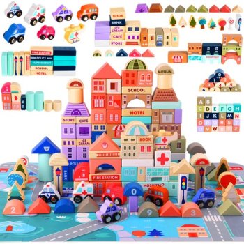 Kruzzel 00023519 Wooden City Building Blocks (115 pcs)