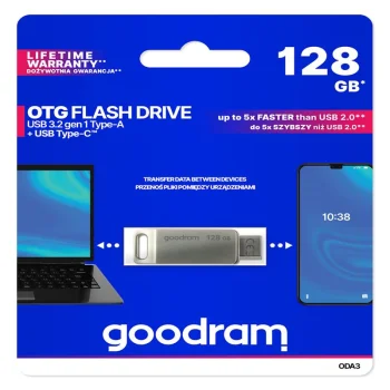 Goodram ODA3 128GB USB 3.2 zibatmiņa Type-A / Type-C, sudraba