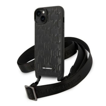 Apple iPhone 14 Plus 6.7'' Karl Lagerfeld Monogram Plaque Logo Strap Case Cover (KLHCP14MSTMK), Black