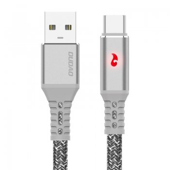 Dudao USB - USB Type C Charging Cable with LED Light Charging Indicator 1m 3A, Gray | Lādētājvads Datu Pārraides Kabelis ar LED