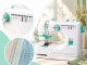 Electric Sewing Machine with 12 Stitches and Accessories, White-Turquoise