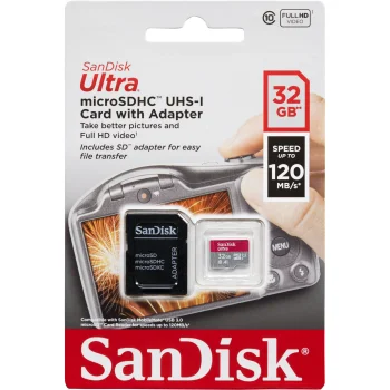 Atmiņas karte SanDisk Ultra microSDHC 32 GB 140 MB/s ar SD adapteri (SDSQUA4-032G-GN6IA)