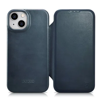 iCarer Oil Wax atverams ādas vāciņš iPhone 14 Plus ar MagSafe, zils (AKI14220707-BU)