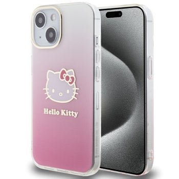 Hello Kitty iPhone 15 vāciņš IML Gradient Electrop Kitty Head, rozā