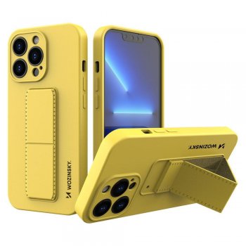 Apple iPhone 13 6.1'' Wozinsky Flexible Silicone Kickstand Case Cover, Yellow | Silikona Vāciņš Maciņš Apvalks...