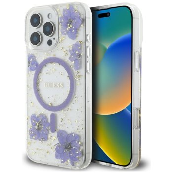 Guess Resin Flowers MagSafe iPhone 16 Pro Max Case - Purple