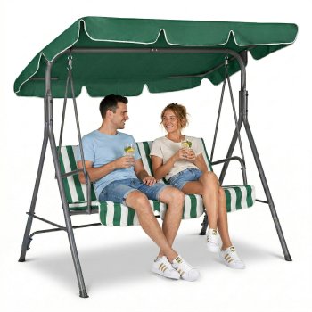 3-Seater Garden Swing Steel Freestanding MultiGarden, Green-White