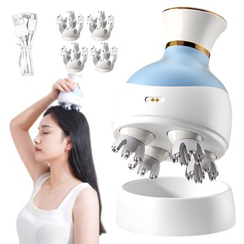 Cordless Electric Head and Scalp Massager, USB Rechargeable with 4 Massage Heads