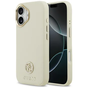 Чехол Guess для iPhone 17 Grained Strass Logo MagSafe, бежевый