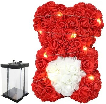 Rose Bear with Heart and LED Lighting, 23cm, Red