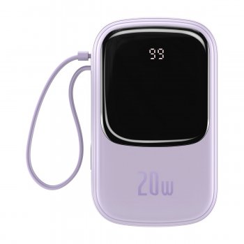 Baseus Q pow Digital Display Power Bank 20000mAh, IP, USB, USB-C, 20W with IP Cable (purple)