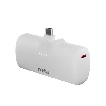 SBS EcoPower 5000 mAh 10W ārējais akumulators ar iebūvētu USB-C, balts