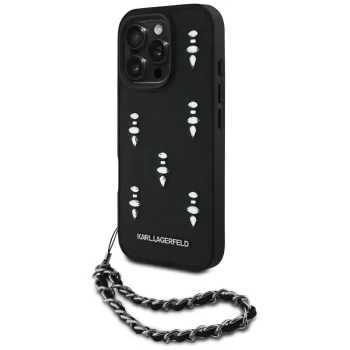 Karl Lagerfeld Saffiano Crystals w/Chain vāciņš iPhone 16 Pro, Melns