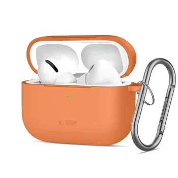 Austiņu maciņš Tech-Protect Silicone Hook priekš AirPods Pro ar karabīni, oranžs