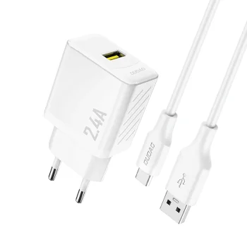 Dudao A23TEU GaN USB-A tīkla lādētājs 2.4A ar USB-A - USB-C kabeli, balts