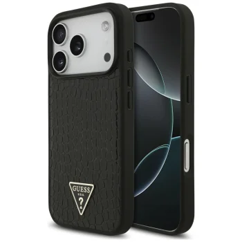 Guess Croco Triangle Logo MagSafe ümbris iPhone 18 Pro ja 17 Pro jaoks, must