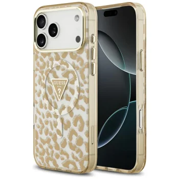 Guess Leopard Glitter MagSafe vāciņš Apple iPhone 17 Pro Max, Brūns