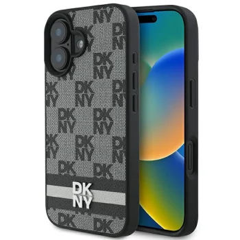 Чехол DKNY для iPhone 16 Checkered Pattern & Printed Stripes, черный