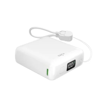 Puro 10000mAh 20W Ārējais akumulators ar USB-C kabeli un displeju, Balts