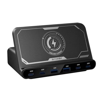 Tīkla lādētājs BlitzWolf BW-S27 160W 6 Porti Bezvadu Melns